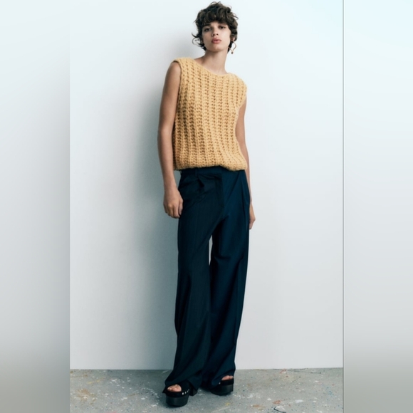 Chunky Knitted Cropped Mustard Wool Blend Sweater By Zara - Picture 11 of 12